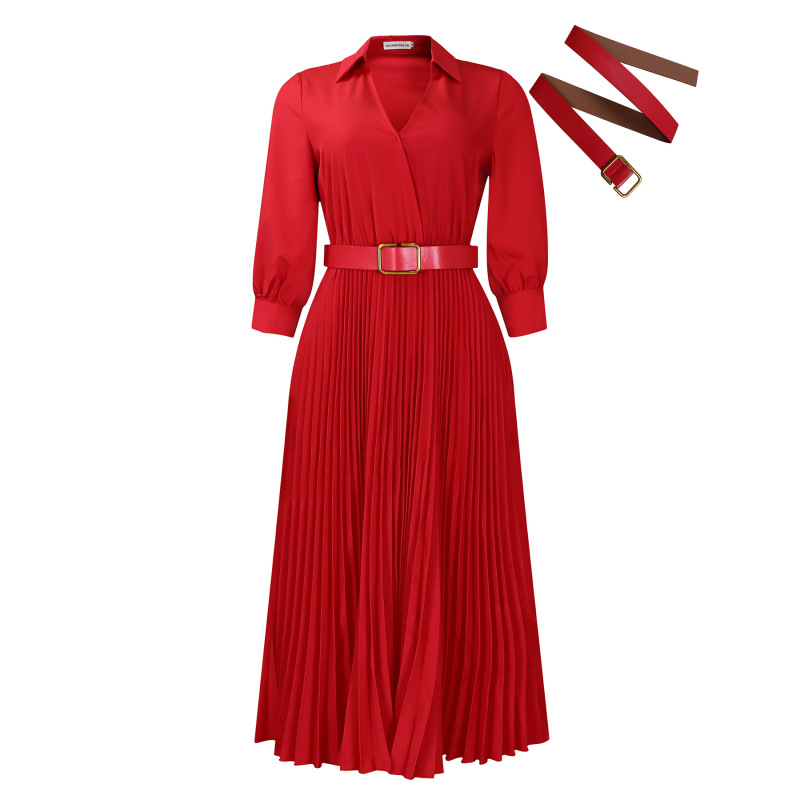 Spring New Solid Color Large Size Belt Dress