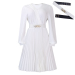 V-Neck Stylish Elegant Solid Color Pleated Dress
