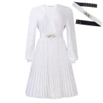 V-Neck Stylish Elegant Solid Color Pleated Dress