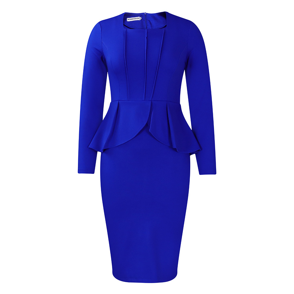 New Autumn And Winter Long-Sleeved OL Temperament Elegant Ruffle Dress