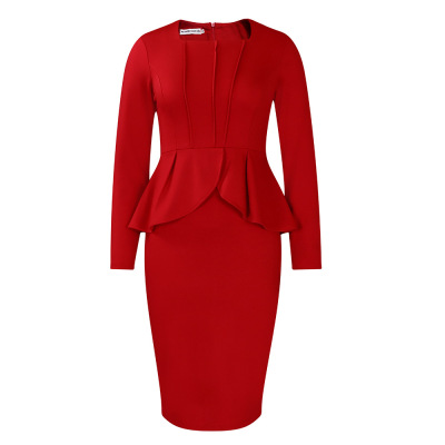 New Autumn And Winter Long-Sleeved OL Temperament Elegant Ruffle Dress 02