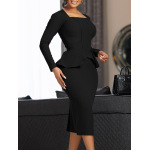 New Autumn And Winter Long-Sleeved OL Temperament Elegant Ruffle Dress