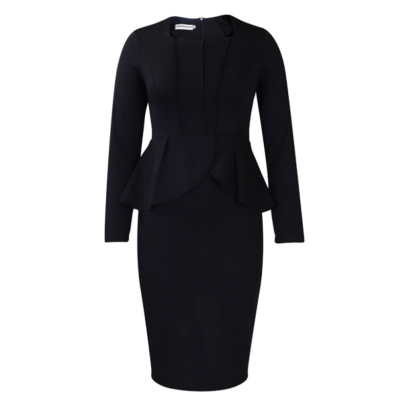 New Autumn And Winter Long-Sleeved OL Temperament Elegant Ruffle Dress