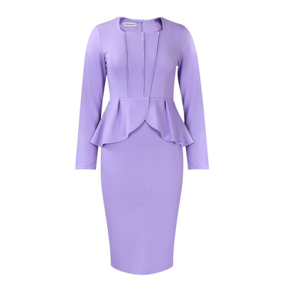 New Autumn And Winter Long-Sleeved OL Temperament Elegant Ruffle Dress 01