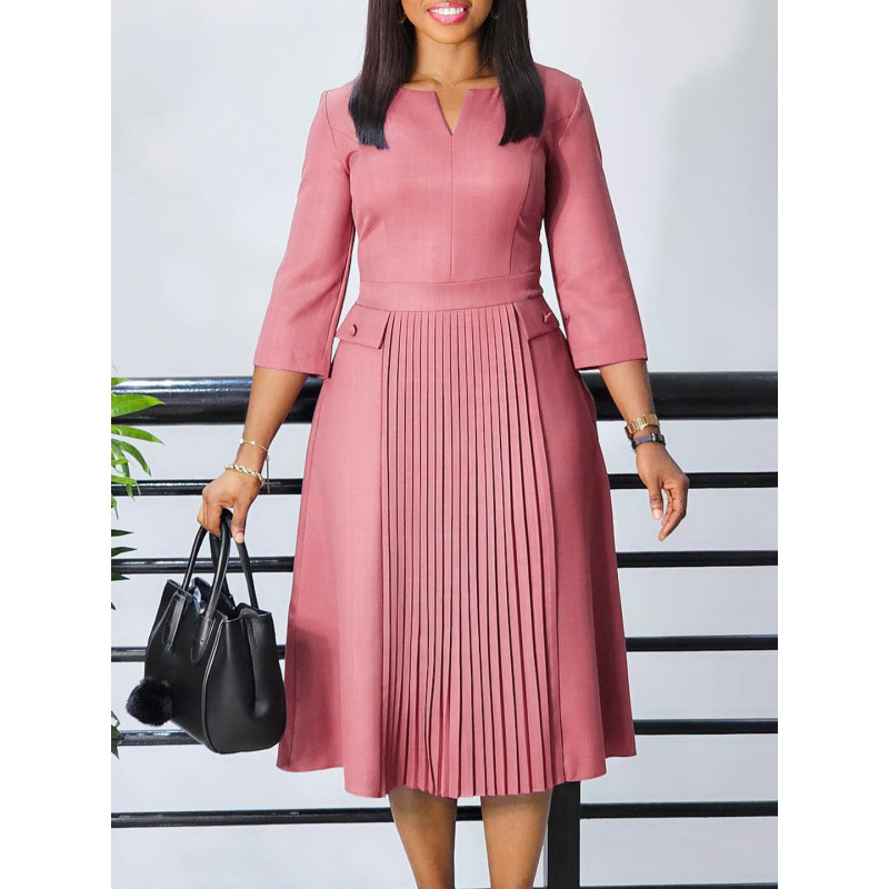 New Autumn Fashion Solid Color Pleated Dress