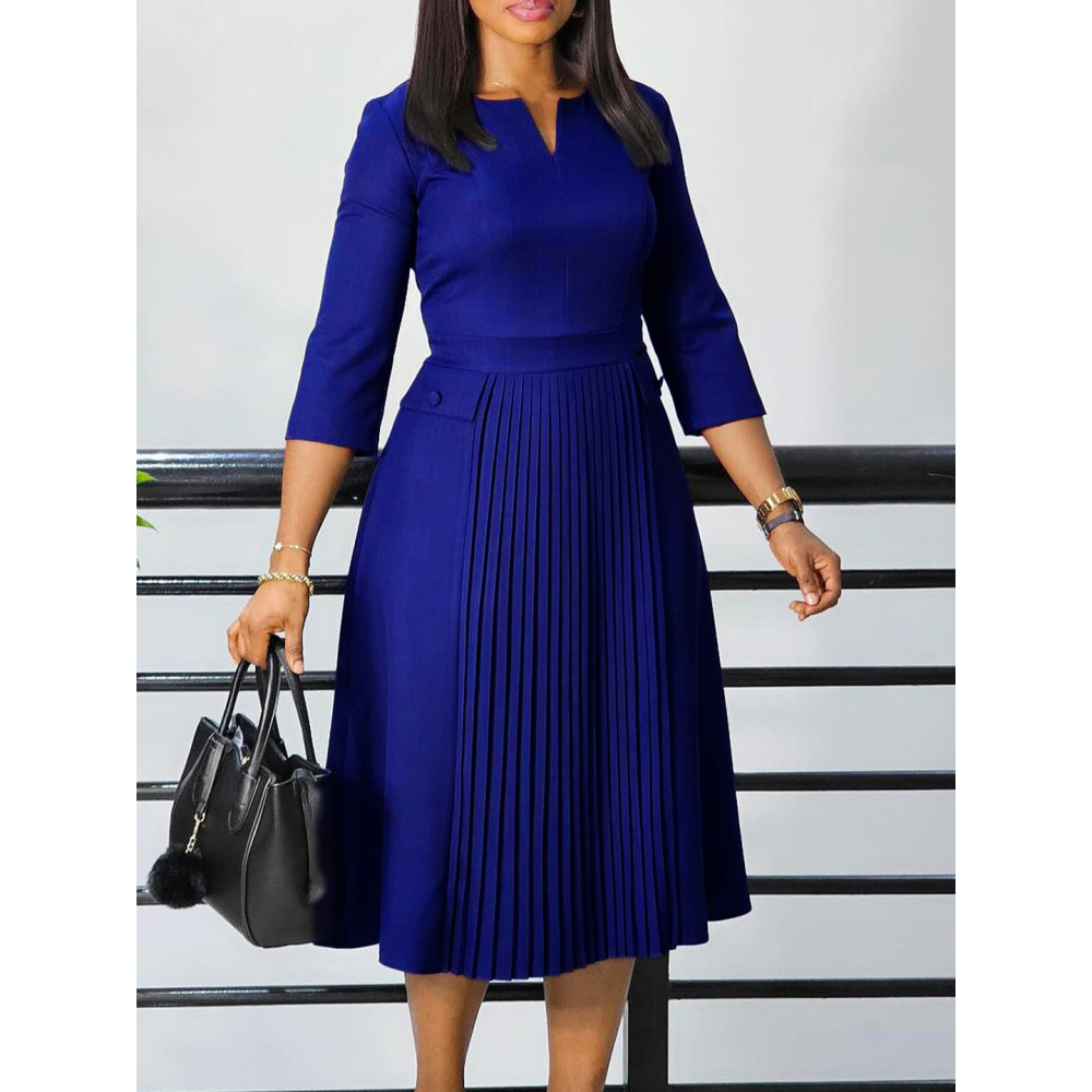 New Autumn Fashion Solid Color Pleated Dress
