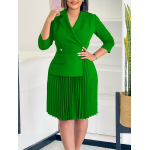 New Autumn Fashion Temperament Suit Collar Solid Color Pleated Dress