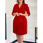 New Autumn Fashion Temperament Suit Collar Solid Color Pleated Dress