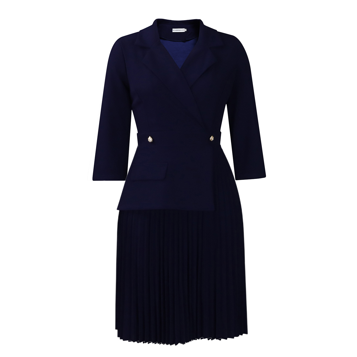 New Autumn Fashion Temperament Suit Collar Solid Color Pleated Dress