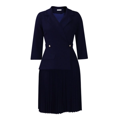 New Autumn Fashion Temperament Suit Collar Solid Color Pleated Dress 02