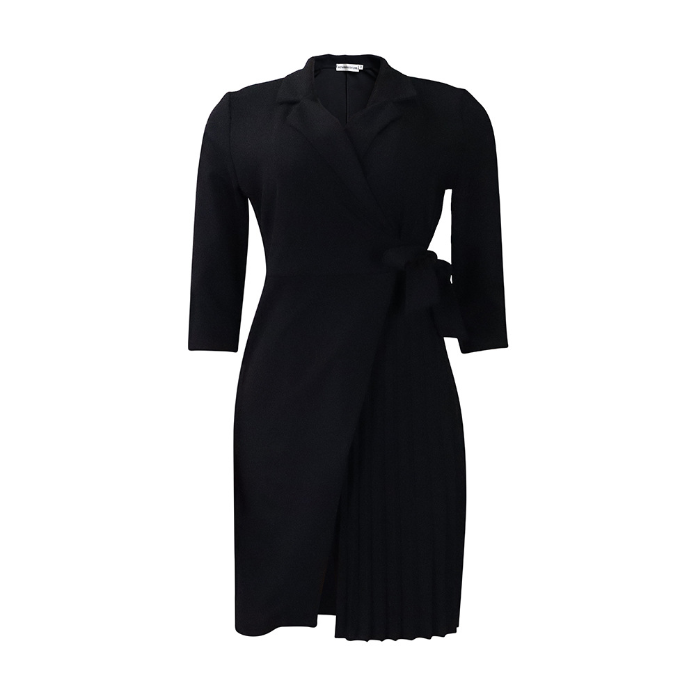 New Fashion Suit Collar Tie Waist Pleated Dress