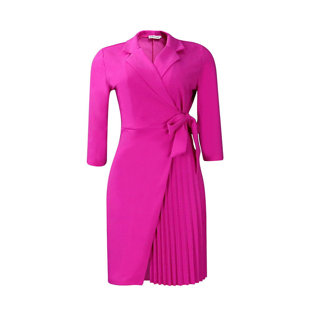 New Fashion Suit Collar Tie Waist Pleated Dress