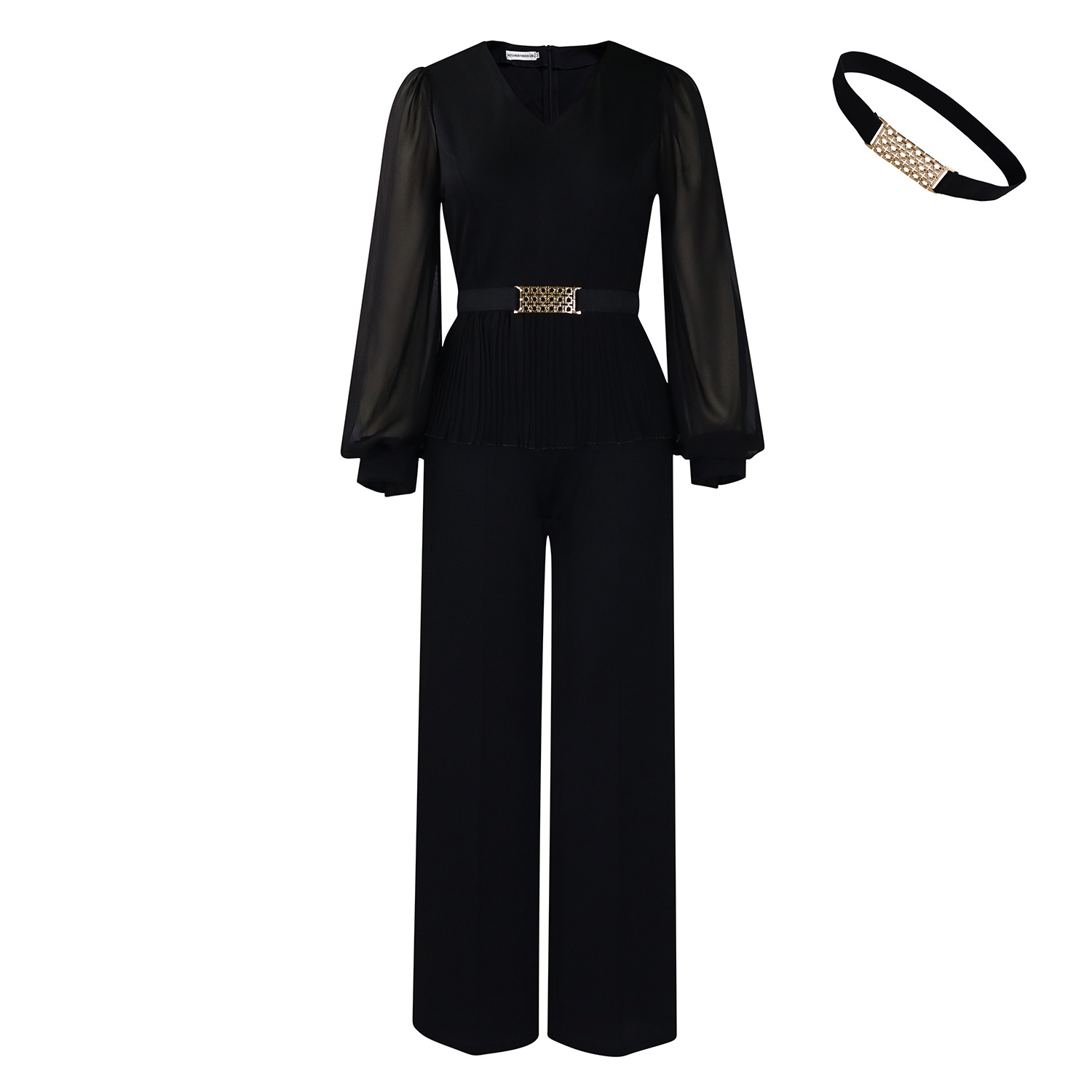 New OL Fashion Commuter Long-Sleeved Top Wide-Leg Pants Suit