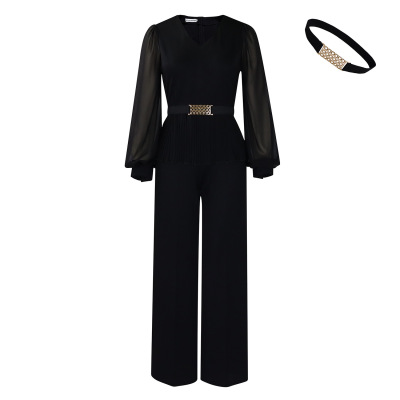 New OL Fashion Commuter Long-Sleeved Top Wide-Leg Pants Suit 01