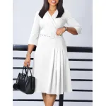 New V-Neck Fashionable Temperament Pleated Elastic Temperament Dress