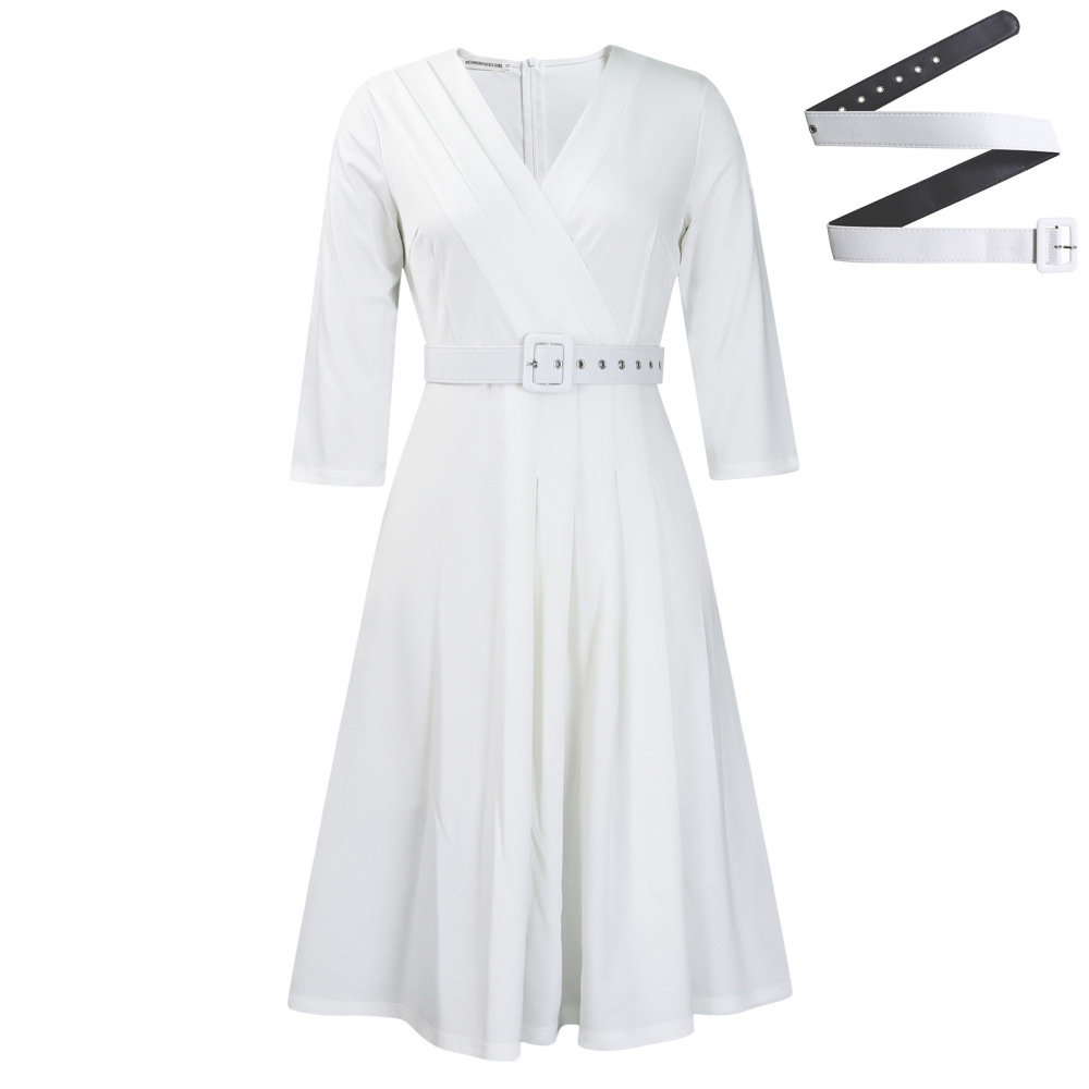 New V-Neck Fashionable Temperament Pleated Elastic Temperament Dress