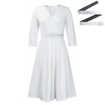 New V-Neck Fashionable Temperament Pleated Elastic Temperament Dress