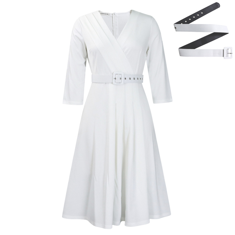 New V-Neck Fashionable Temperament Pleated Elastic Temperament Dress