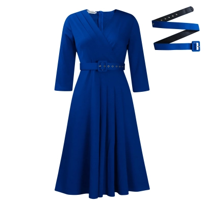 New V-Neck Fashionable Temperament Pleated Elastic Temperament Dress 02