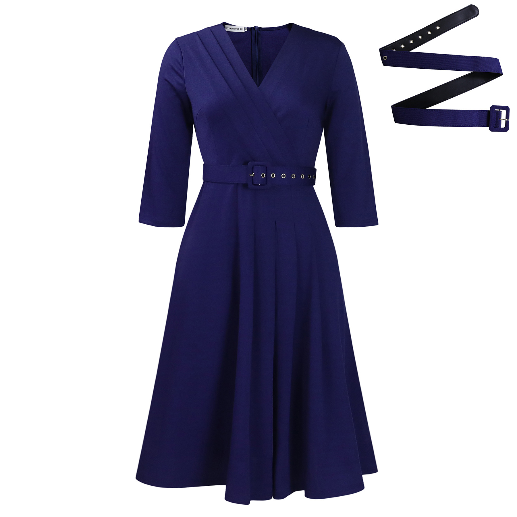New V-Neck Fashionable Temperament Pleated Elastic Temperament Dress