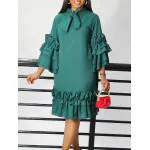 Spring And Summer Fashion Casual Style Ruffled Trumpet Sleeve Dress