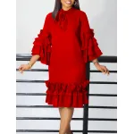 Spring And Summer Fashion Casual Style Ruffled Trumpet Sleeve Dress