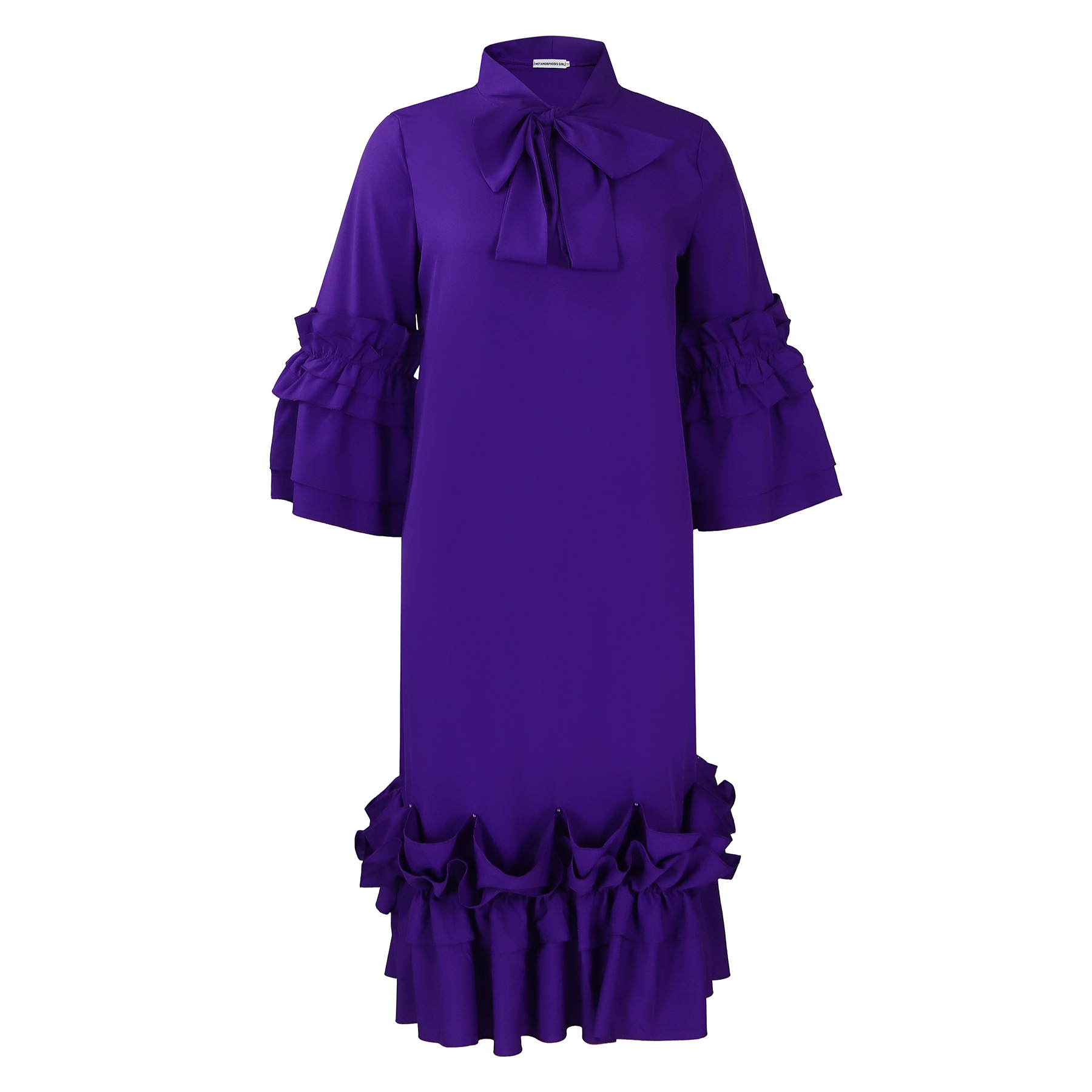 Spring And Summer Fashion Casual Style Ruffled Trumpet Sleeve Dress