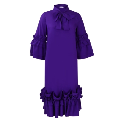 Spring And Summer Fashion Casual Style Ruffled Trumpet Sleeve Dress 02
