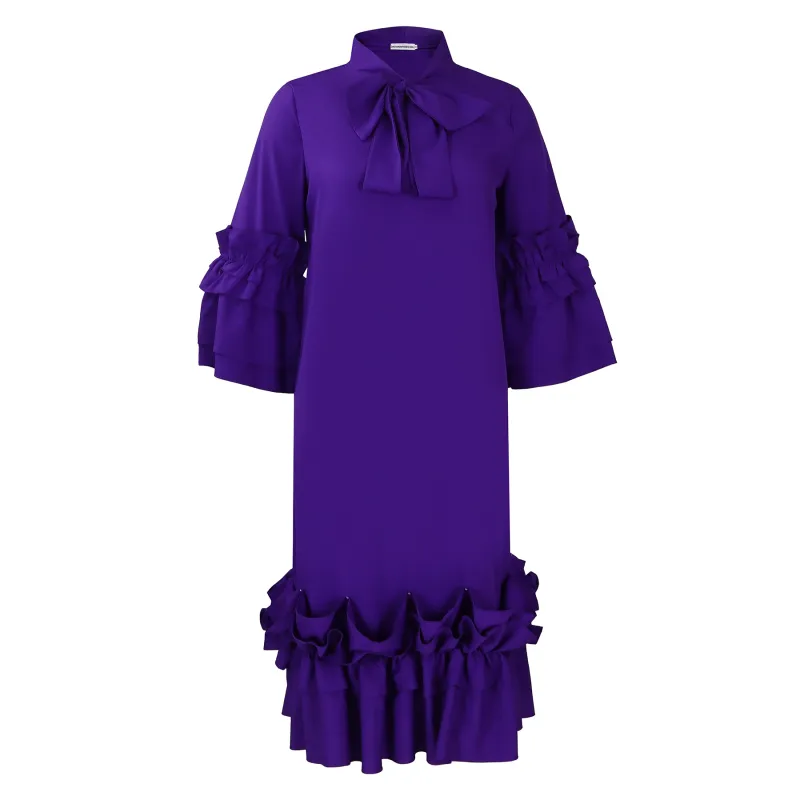 Spring And Summer Fashion Casual Style Ruffled Trumpet Sleeve Dress