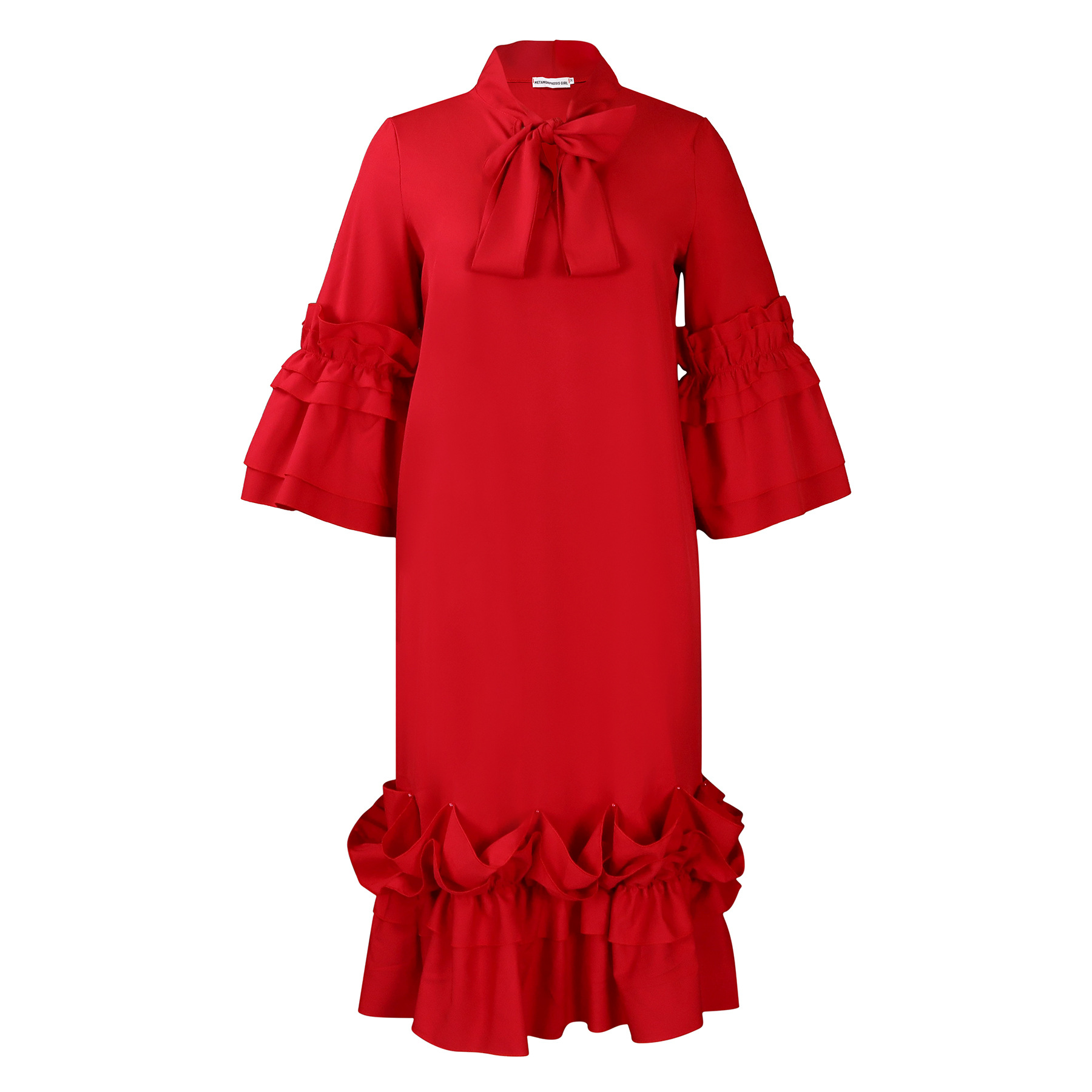 Spring And Summer Fashion Casual Style Ruffled Trumpet Sleeve Dress