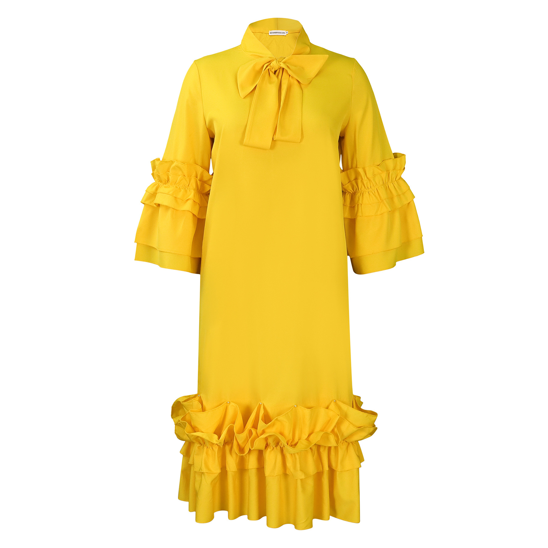 Spring And Summer Fashion Casual Style Ruffled Trumpet Sleeve Dress
