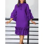 Spring And Summer Fashion Casual Style Ruffled Trumpet Sleeve Dress