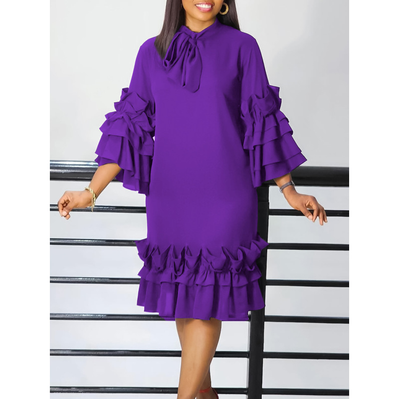 Spring And Summer Fashion Casual Style Ruffled Trumpet Sleeve Dress