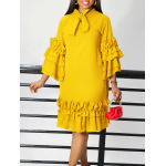 Spring And Summer Fashion Casual Style Ruffled Trumpet Sleeve Dress