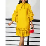 Spring And Summer Fashion Casual Style Ruffled Trumpet Sleeve Dress
