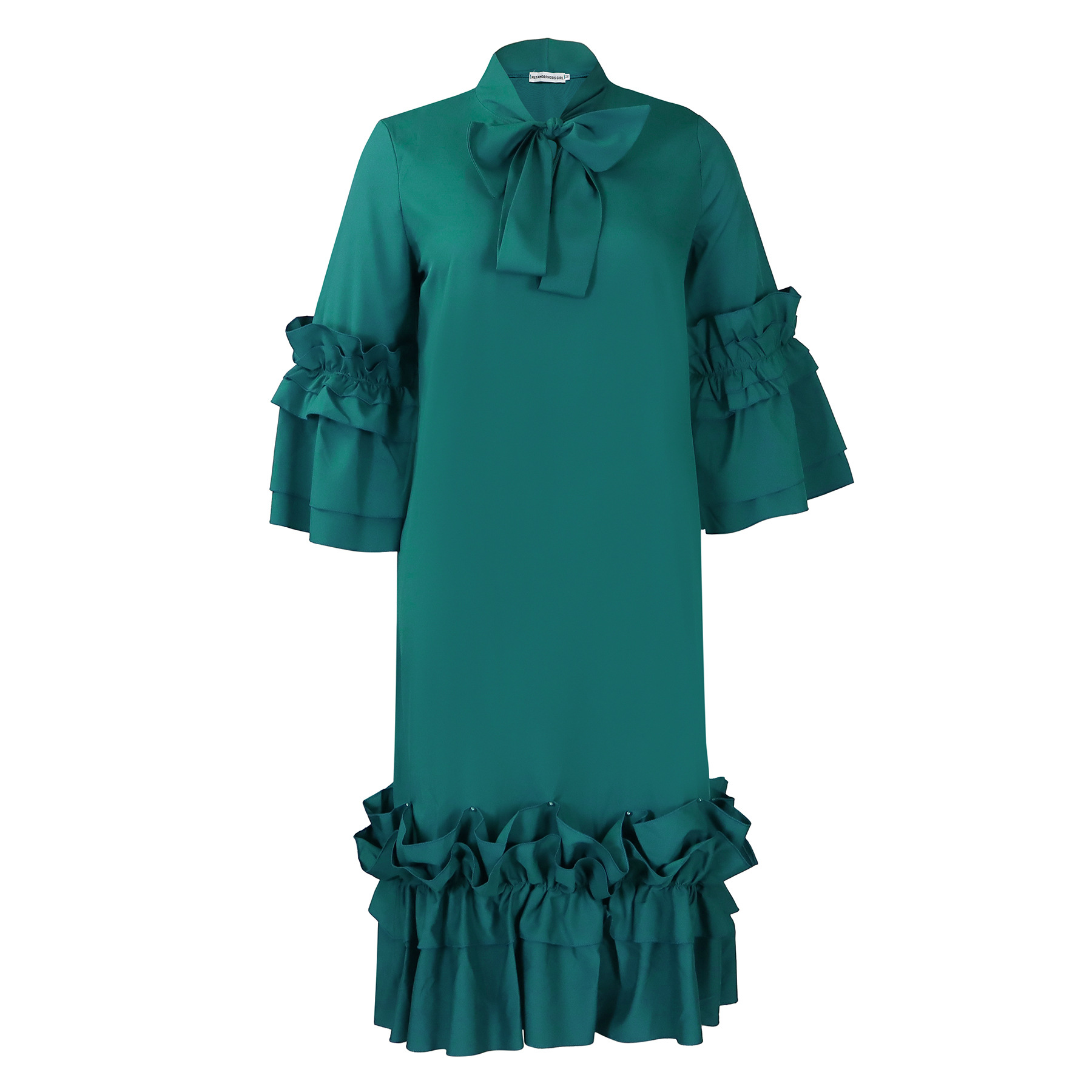 Spring And Summer Fashion Casual Style Ruffled Trumpet Sleeve Dress
