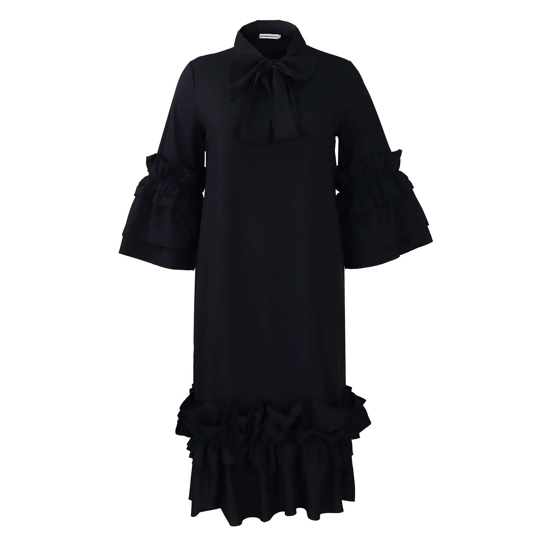 Spring And Summer Fashion Casual Style Ruffled Trumpet Sleeve Dress