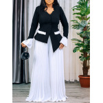 Spring New Fashion Trumpet Sleeve Top Pleated Wide-Leg Pants Suit