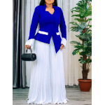 Spring New Fashion Trumpet Sleeve Top Pleated Wide-Leg Pants Suit