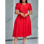 Summer New Fashion Temperament Elegant V-Neck Pleated Large Swing Dress