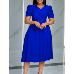 Summer New Fashion Temperament Elegant V-Neck Pleated Large Swing Dress