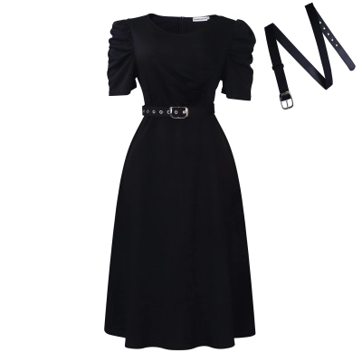 Summer New Fashion Temperament Elegant V-Neck Pleated Large Swing Dress 01