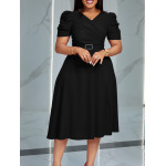 Summer New Fashion Temperament Elegant V-Neck Pleated Large Swing Dress