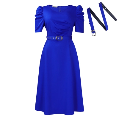 Summer New Fashion Temperament Elegant V-Neck Pleated Large Swing Dress 02