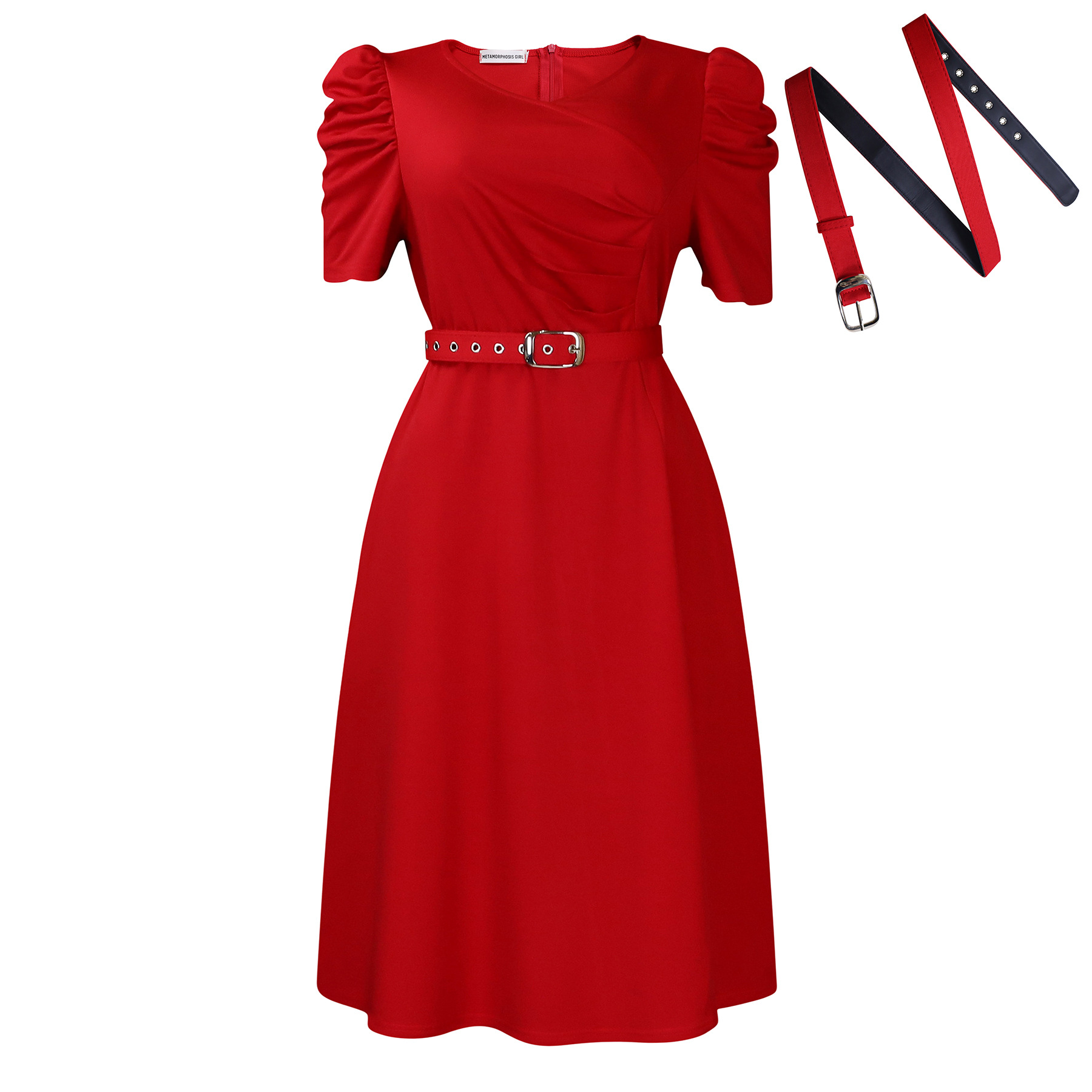 Summer New Fashion Temperament Elegant V-Neck Pleated Large Swing Dress