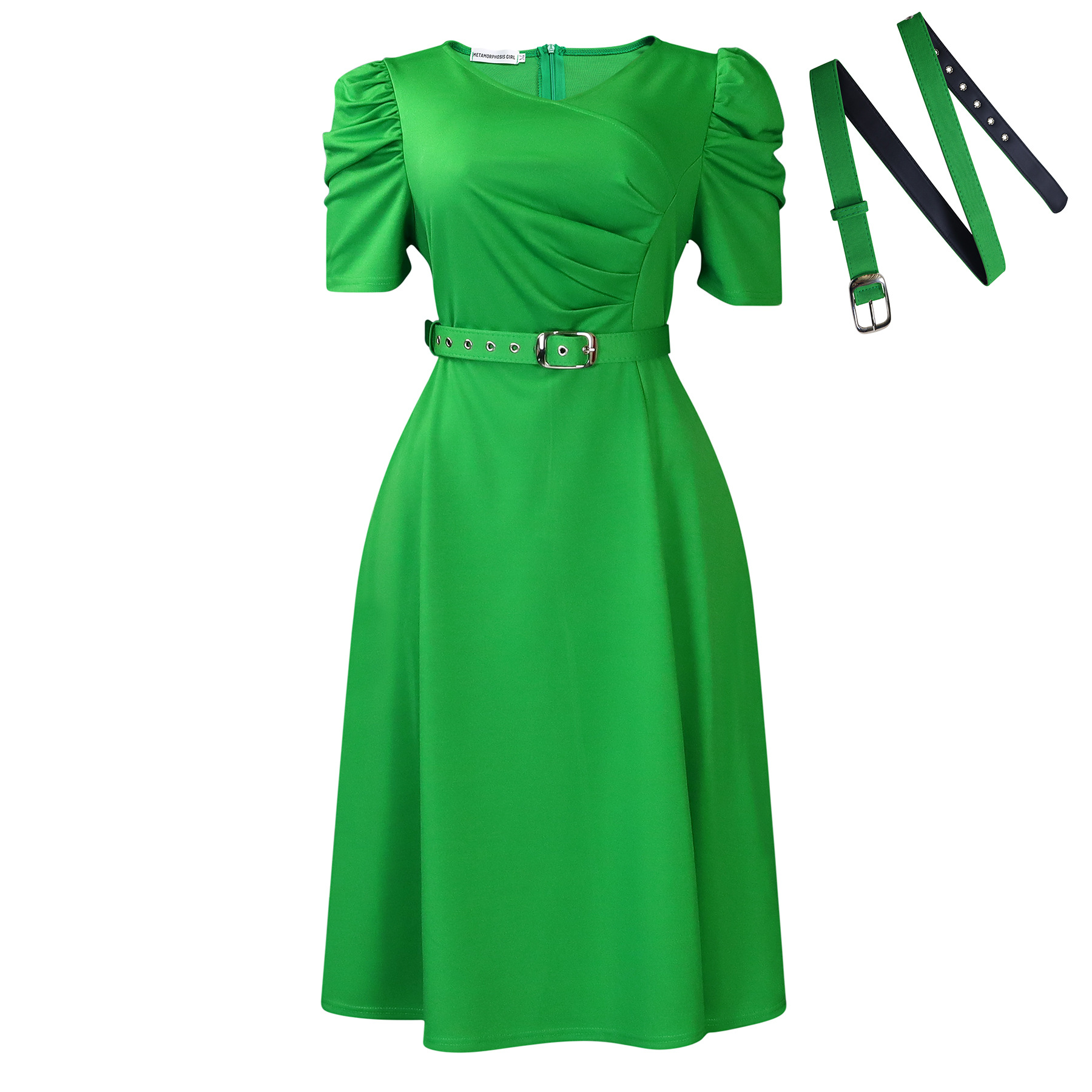 Summer New Fashion Temperament Elegant V-Neck Pleated Large Swing Dress