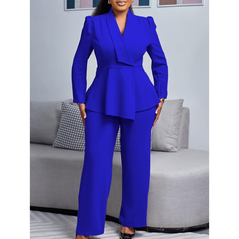 Winter New Fashion OL Ruffled Top Wide-Leg Pants Fashion Suit