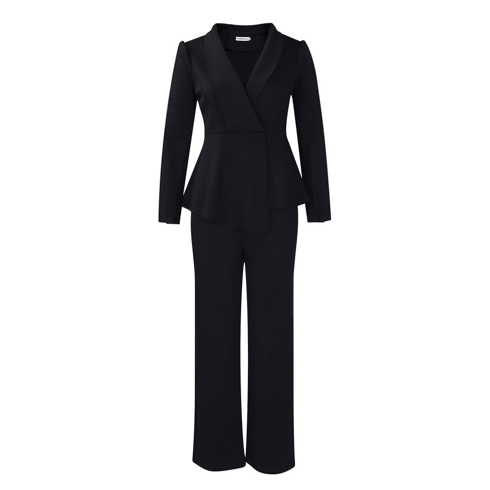 Winter New Fashion OL Ruffled Top Wide-Leg Pants Fashion Suit