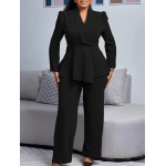 Winter New Fashion OL Ruffled Top Wide-Leg Pants Fashion Suit