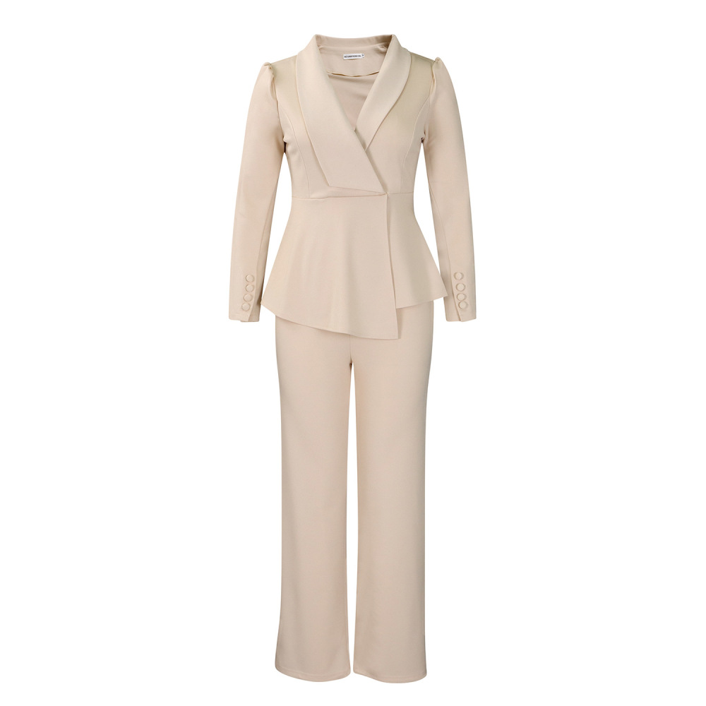 Winter New Fashion OL Ruffled Top Wide-Leg Pants Fashion Suit
